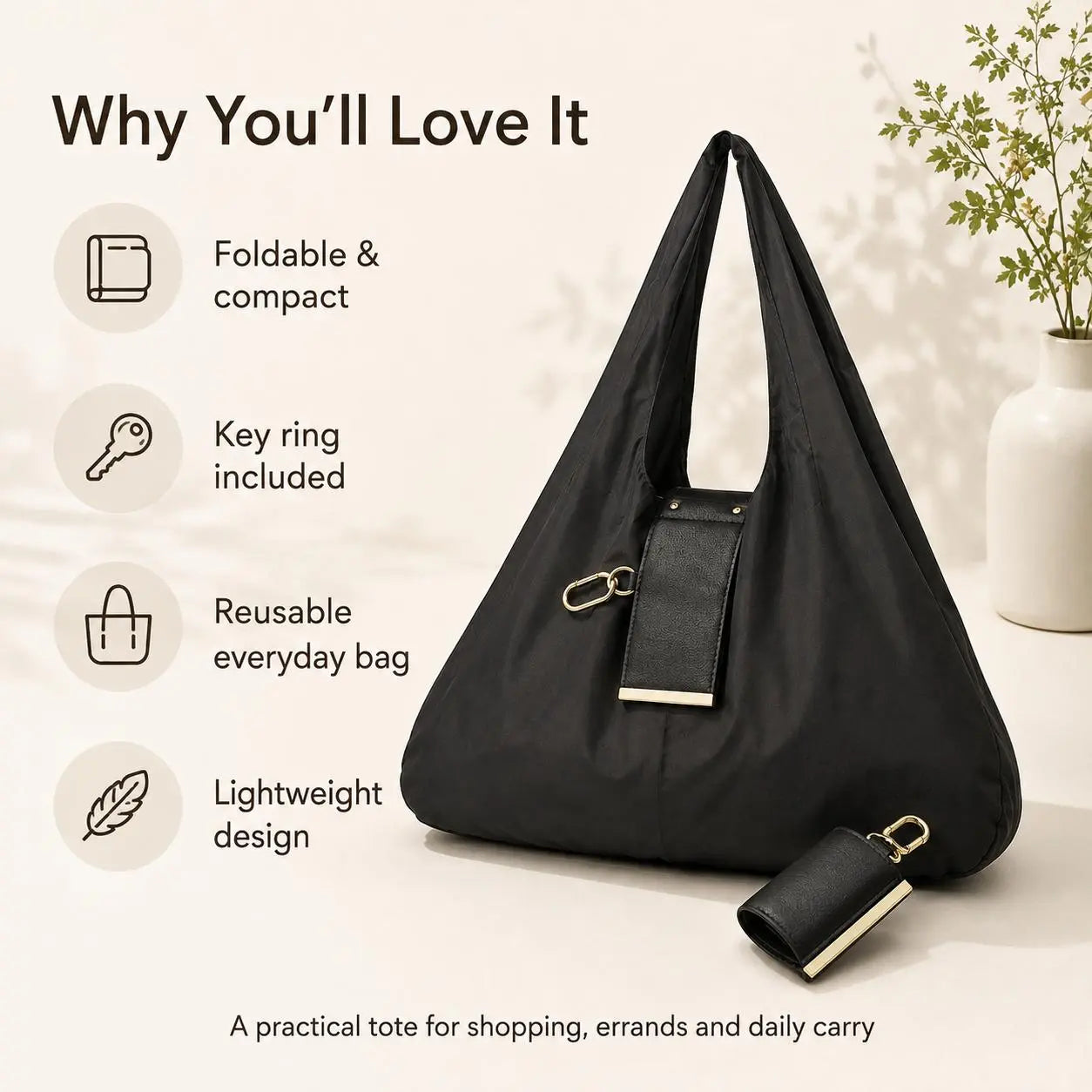 Compact Foldable Keychain Tote Bag, Reusable