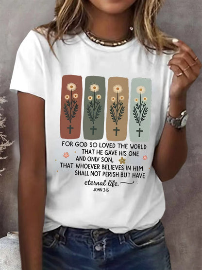 Women's Casual Christian Faith Graphic Printed Round Neck Short Sleeve T-Shirt