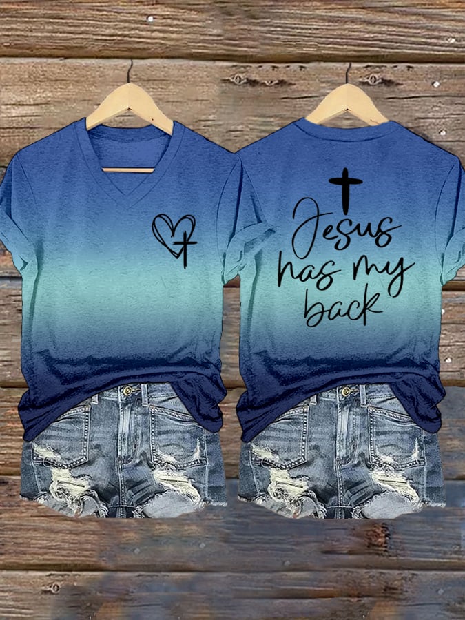 Women's Jesus Has My Back Print Shirt