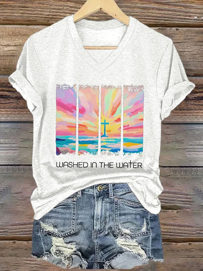 Women's Casual Christian Faith Graphic Print V-Neck Short Sleeve T-Shirt