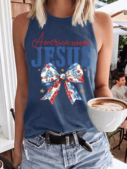 Women's Independence Day America Needs Jesus Print Vest