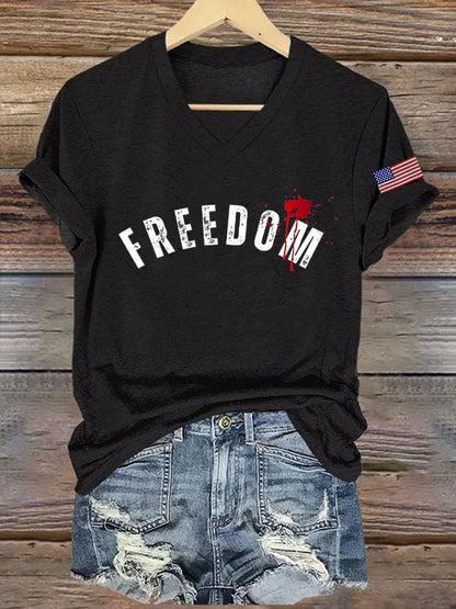 Women's Commemorative Print V Neck T-shirt