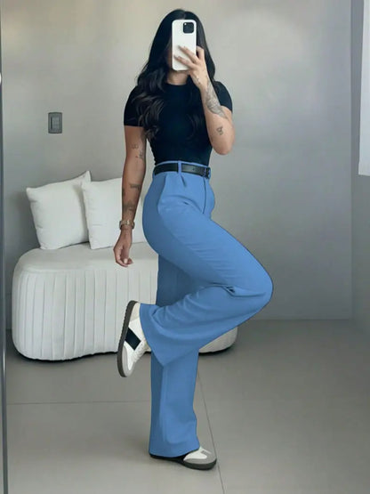 Women’s High-Waisted Suit Pants with Flowy Straight Leg