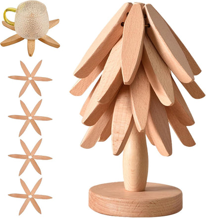 🔥Christmas Early Discount 49% Off✨Natural Tree Trivet Set - 4 Wooden Trivets & 1 Stand Like a Christmas Tree🎄