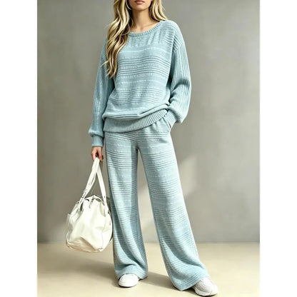 Women's Knit Two Piece Set – Oversized Sweater Top & Wide Leg Pants Lounge Outfit