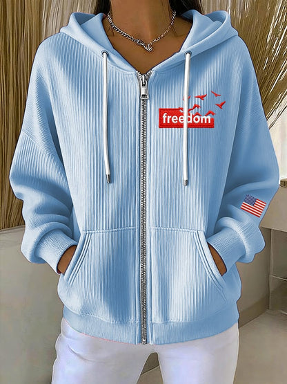 Women's Casual Liberty Flag Sweatshirt Jacket