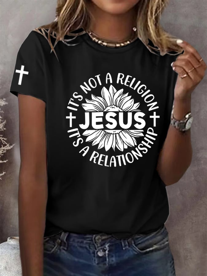 Women's It'S Not A Religion It'S A Relationship Print Crew Neck T-Shirt