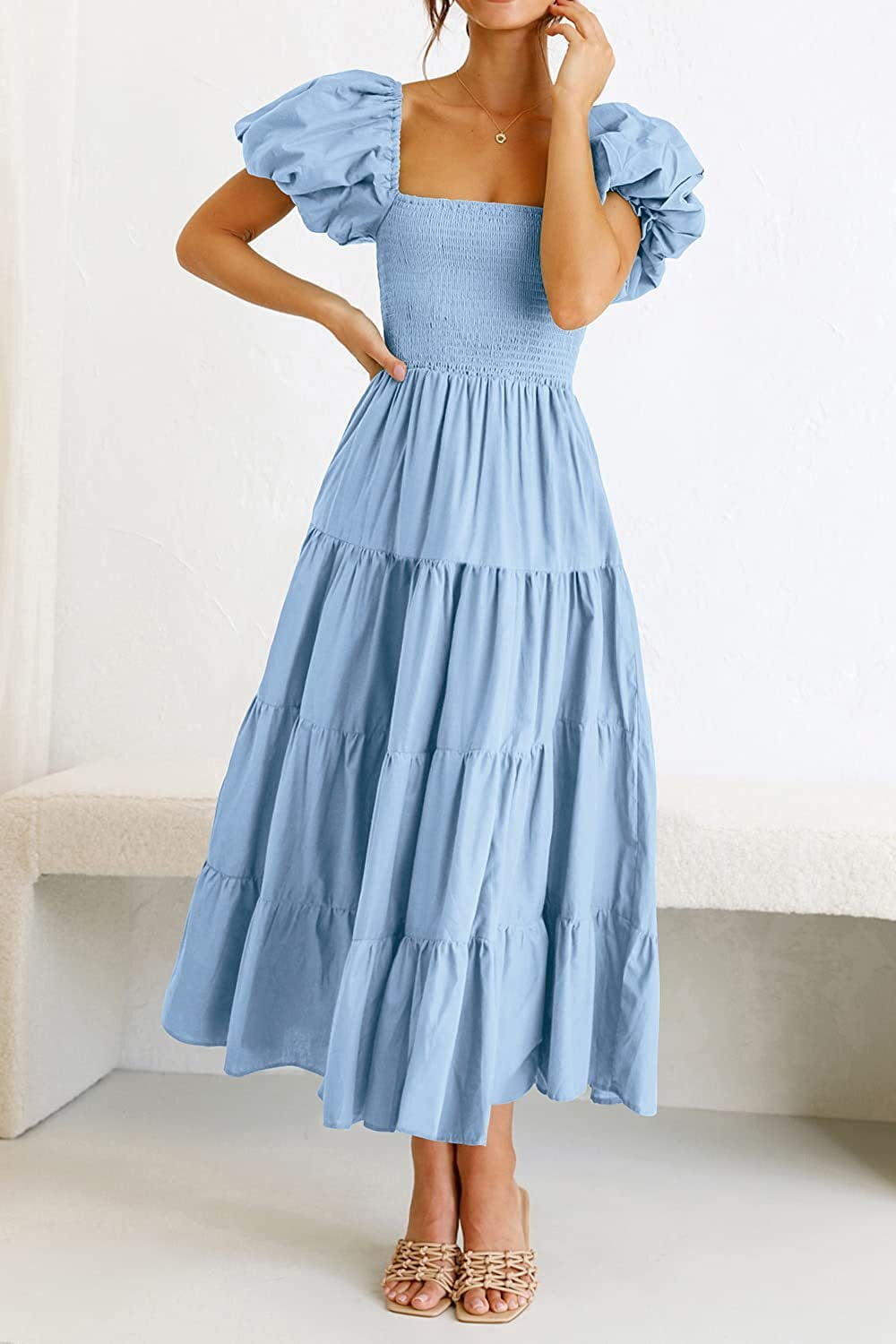 Smocked Puff Sleeve Summer Dress