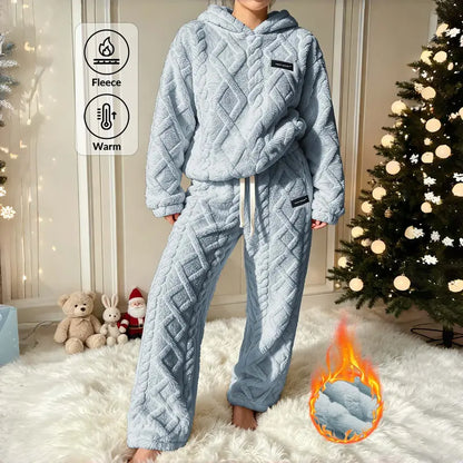 Women's Cable Knit Sherpa Fleece Hoodie & Joggers, Plus-Size 2-Piece Lounge Set