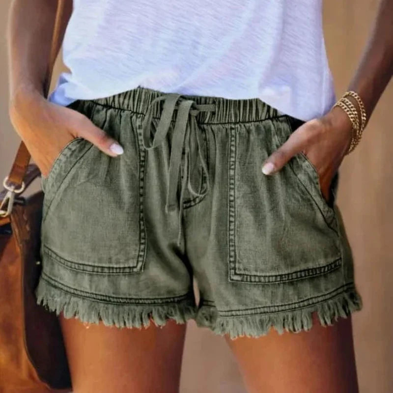 Boho Frayed Hem Denim Shorts