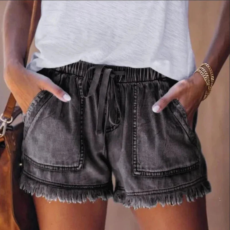 Boho Frayed Hem Denim Shorts