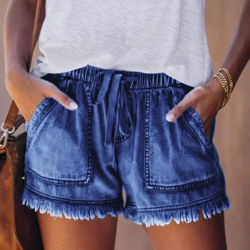 Boho Frayed Hem Denim Shorts