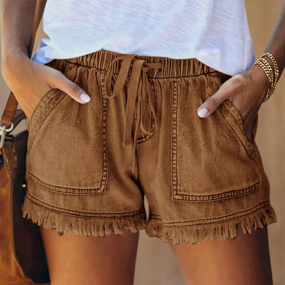 Boho Frayed Hem Denim Shorts
