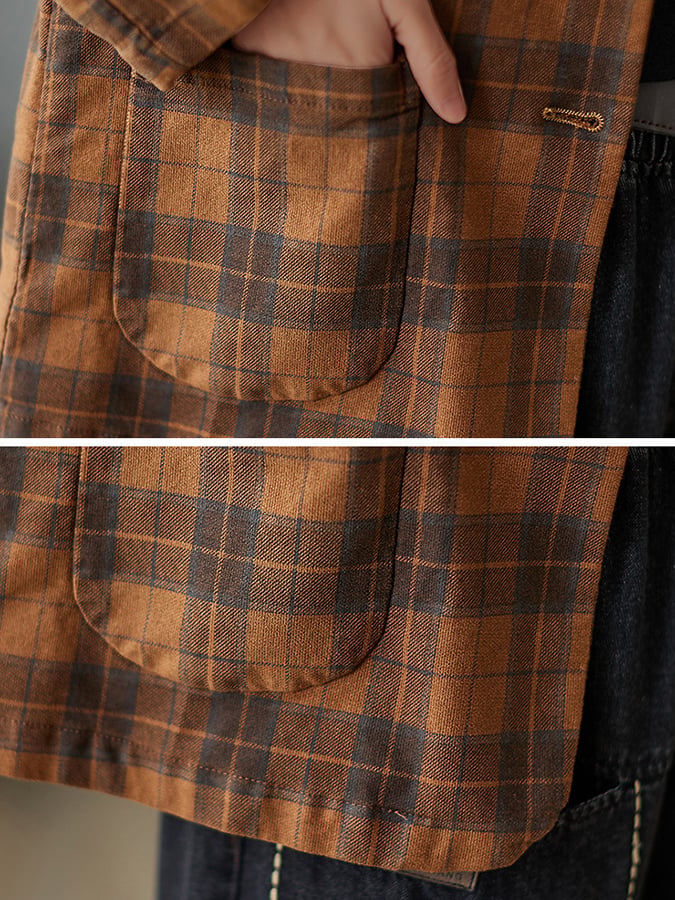 Women'S Cotton Plaid Loose Fit Blazer