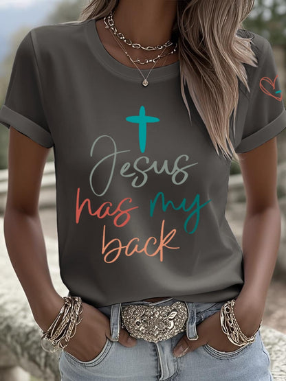 Women's Jesus Has My Back Print Shirt