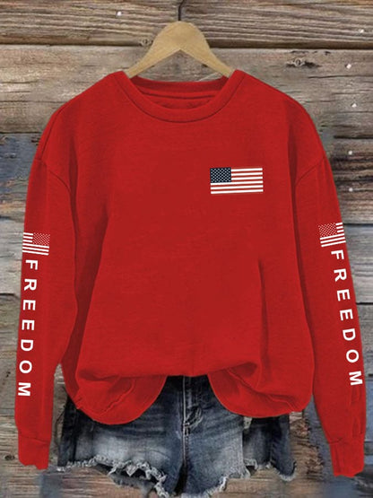 Women's Freedom American Flag Print Sweatshirt