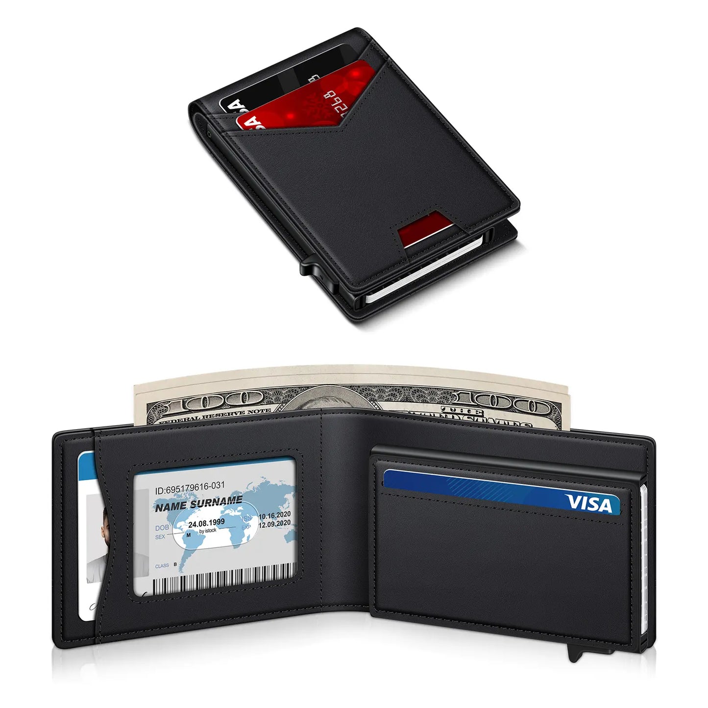 Men's RFID Pop-Up Bifold Wallet – Cash Slot, ID Window, Magnetic Closure 💳