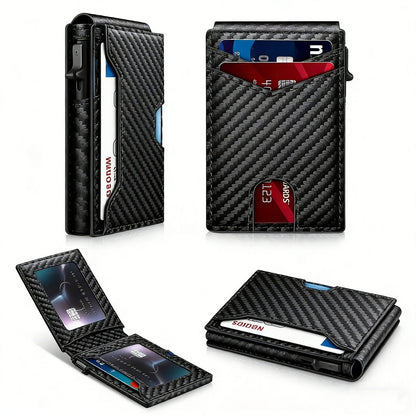 💼🔒Premium Aluminum RFID Blocking Minimalist Wallet for Men - Pop-Up Card Access, ID Window