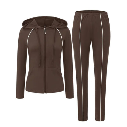2026 Autumn/Winter Women's Casual Striped Hooded Jacket and Pants Set