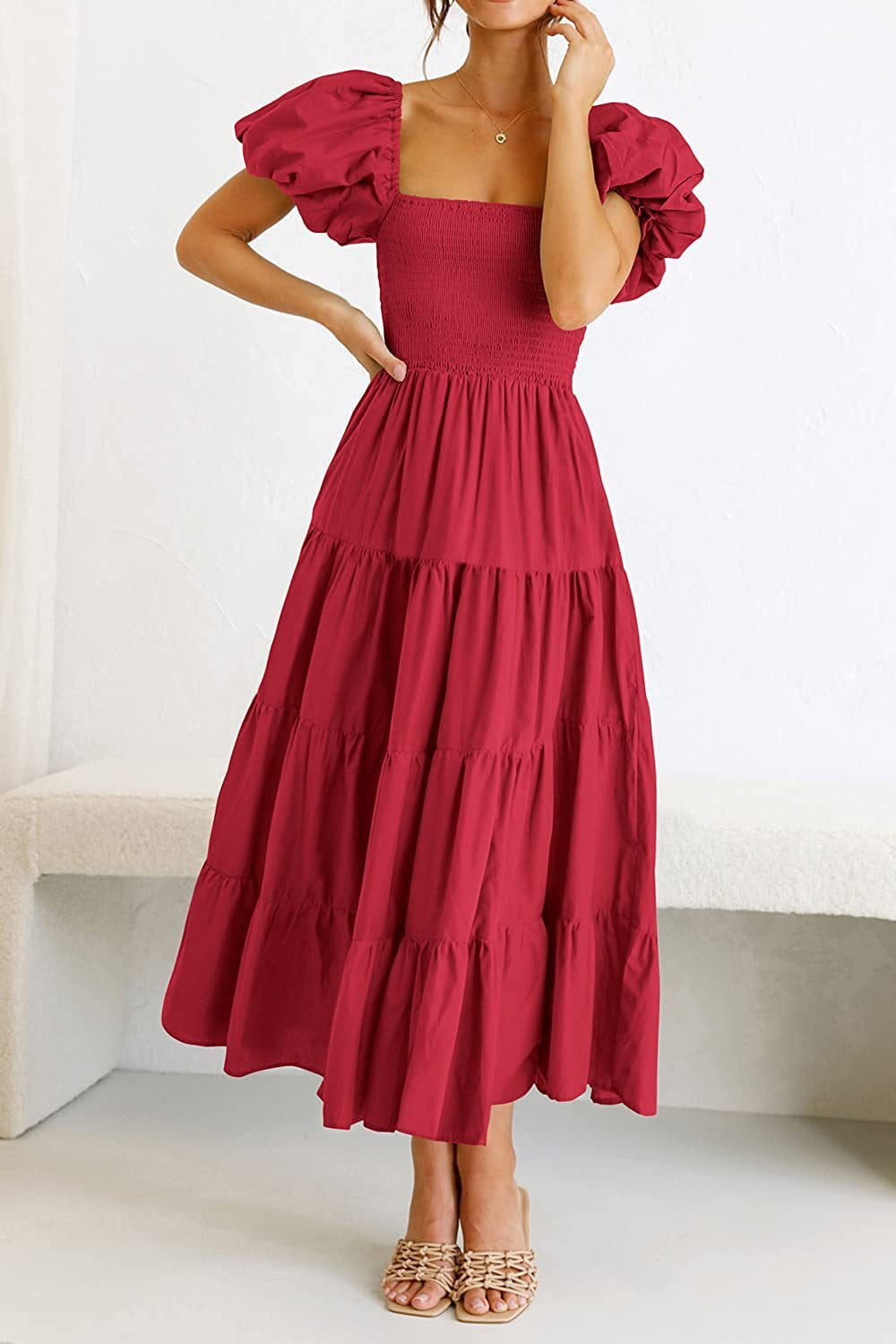 Smocked Puff Sleeve Summer Dress