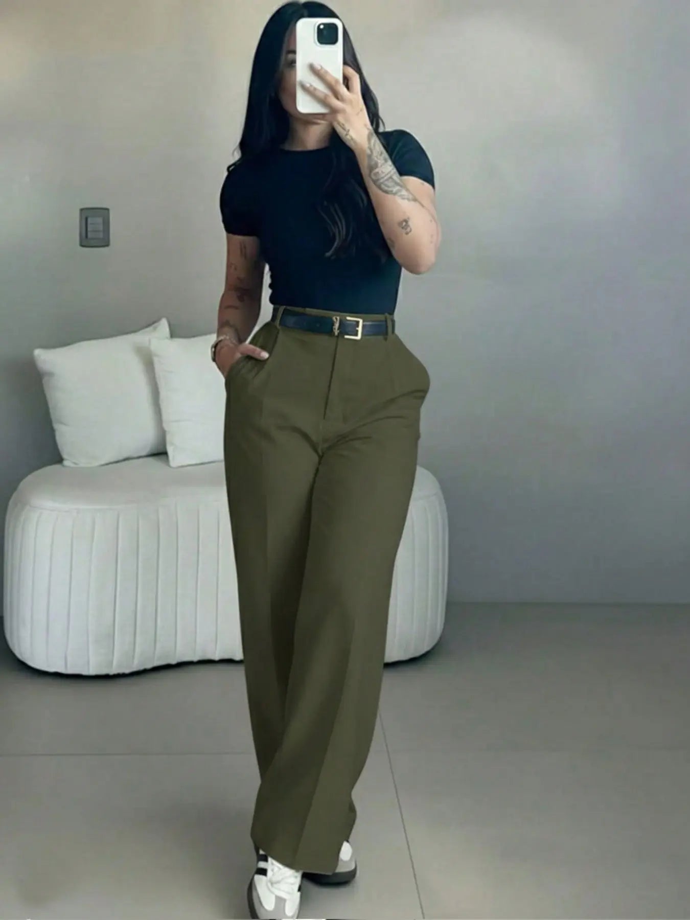 Women’s High-Waisted Suit Pants with Flowy Straight Leg