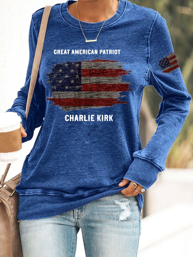 Women's Great American Patriotic Print Round Neck Sweatshirt