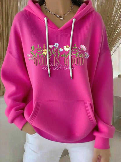 Women's God Is Good All The Time Print Casual Hooded Sweatshirt