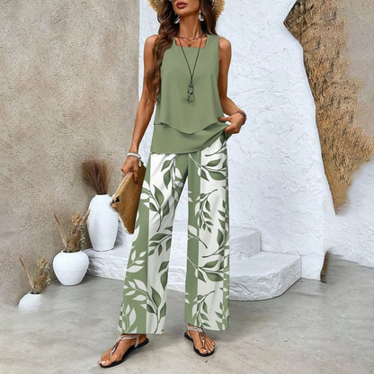 🔥50% OFF🌺Fashionable Two-Piece Women's Outfits with Printed Sleeveless Top & Pants