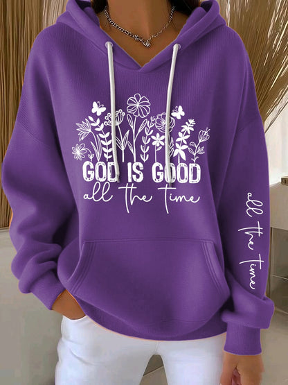 Women's God Is Good All The Time Print Casual Hooded Sweatshirt