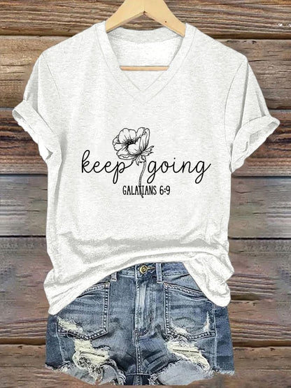 Women's Casual Christian Faith Graphic Print V-Neck Short Sleeve T-Shirt