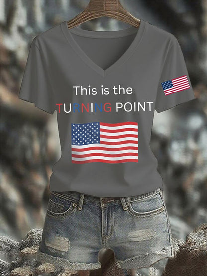 Women's This Is The Turning Print V Neck T-shirt