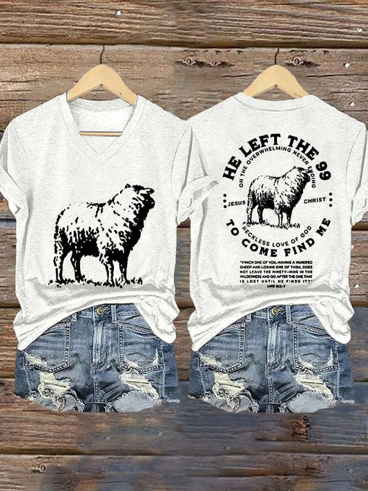 Women's He Left 99 to Come Find Me Print Round Neck T-Shirt