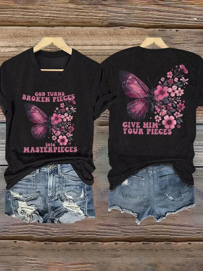 Women'S Casual God Turns Broken Pieces Into Masterpieces Print Short Sleeve T-Shirt