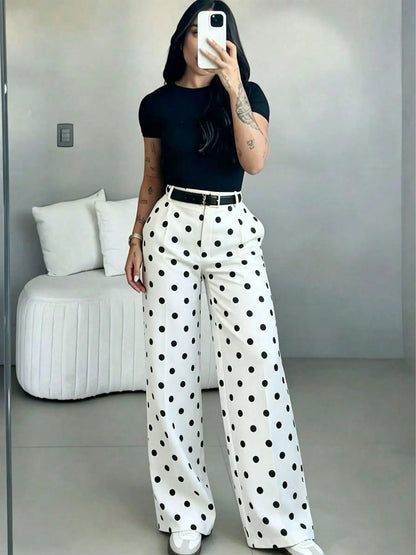 Women’s High-Waisted Suit Pants with Flowy Straight Leg