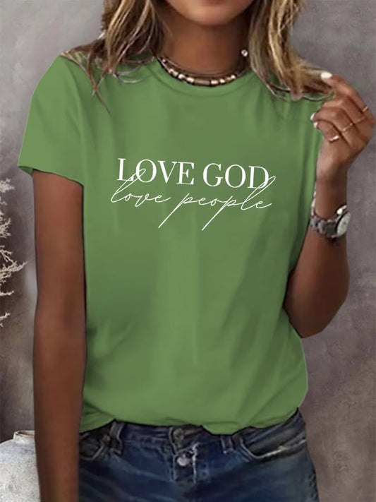 Women's Faith Consciousness Slogan "Love God, Love The World" Printed Short-Sleeved T-Shirt