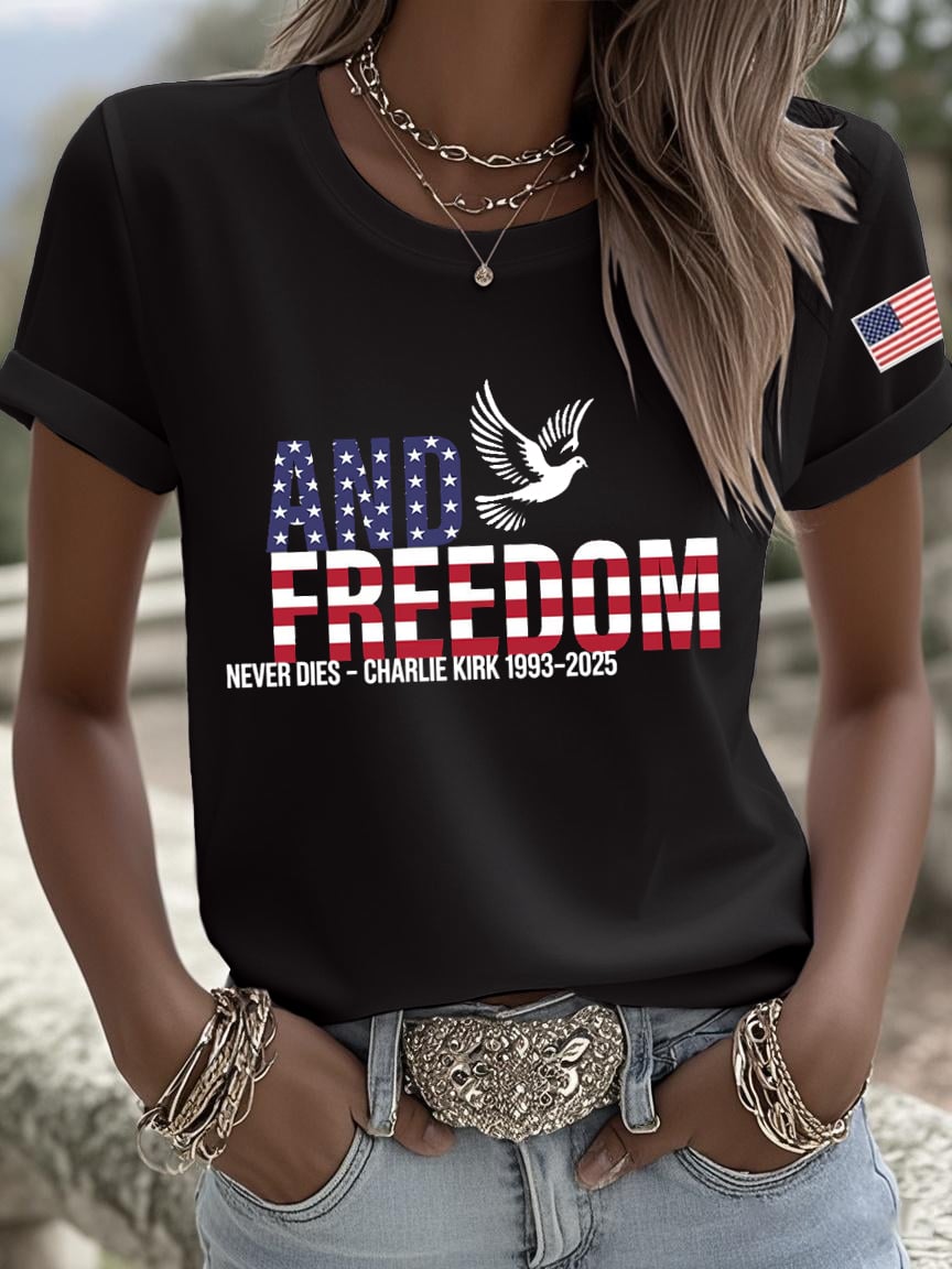 Women's Peace and Freedom American Heroes Print Crew Neck T-Shirt