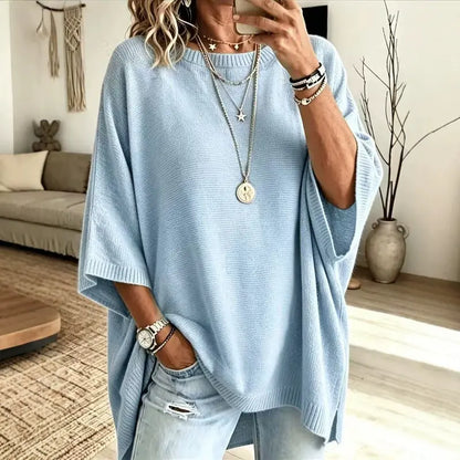 Women's Loose Fit Crew Neck Knit Sweater – Lightweight Solid Color Casual Top