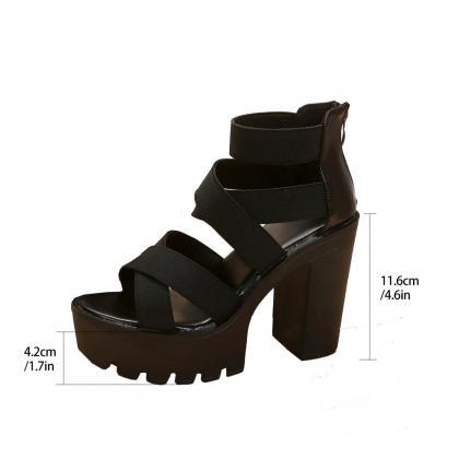 Black Chunky Heel Sandals With Strappy Design