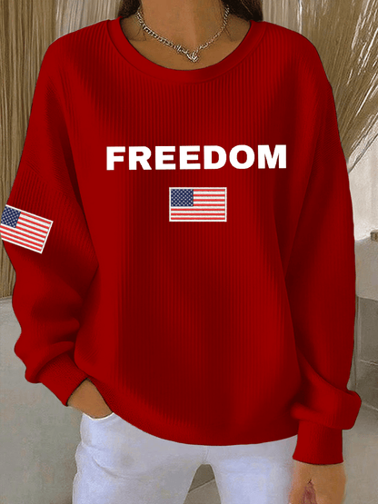 Women's Freedon Falg Print Round Neck Sweatshirt