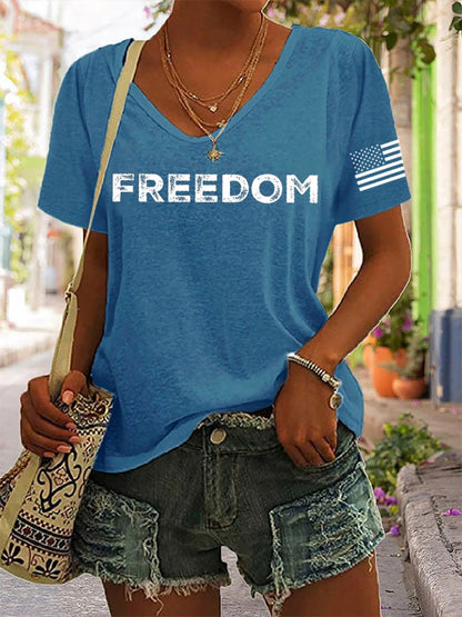 Women's freedom Print V-Neck T-Shirt