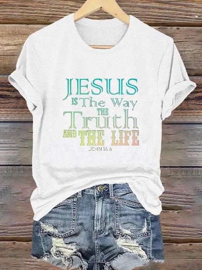 Women's Casual Christian Faith Letters Printed Round Neck Short Sleeve T-Shirt