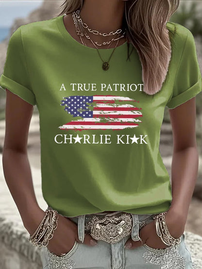 Women's Freedom American Flag Print  Casual T-shirt