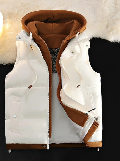 Unisex Hooded Thermal Vest — Faux Two-Piece Layered Winter Gilet