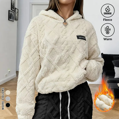 Women's Cable Knit Sherpa Fleece Hoodie & Joggers, Plus-Size 2-Piece Lounge Set