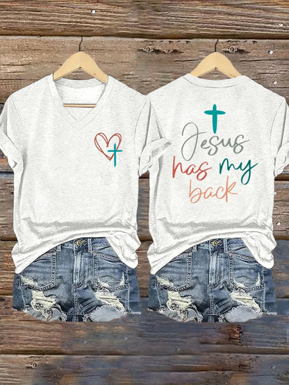 Women's Jesus Has My Back Print Shirt