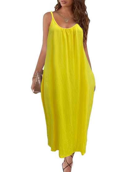 Solid Pockets Loose Spaghetti Dress