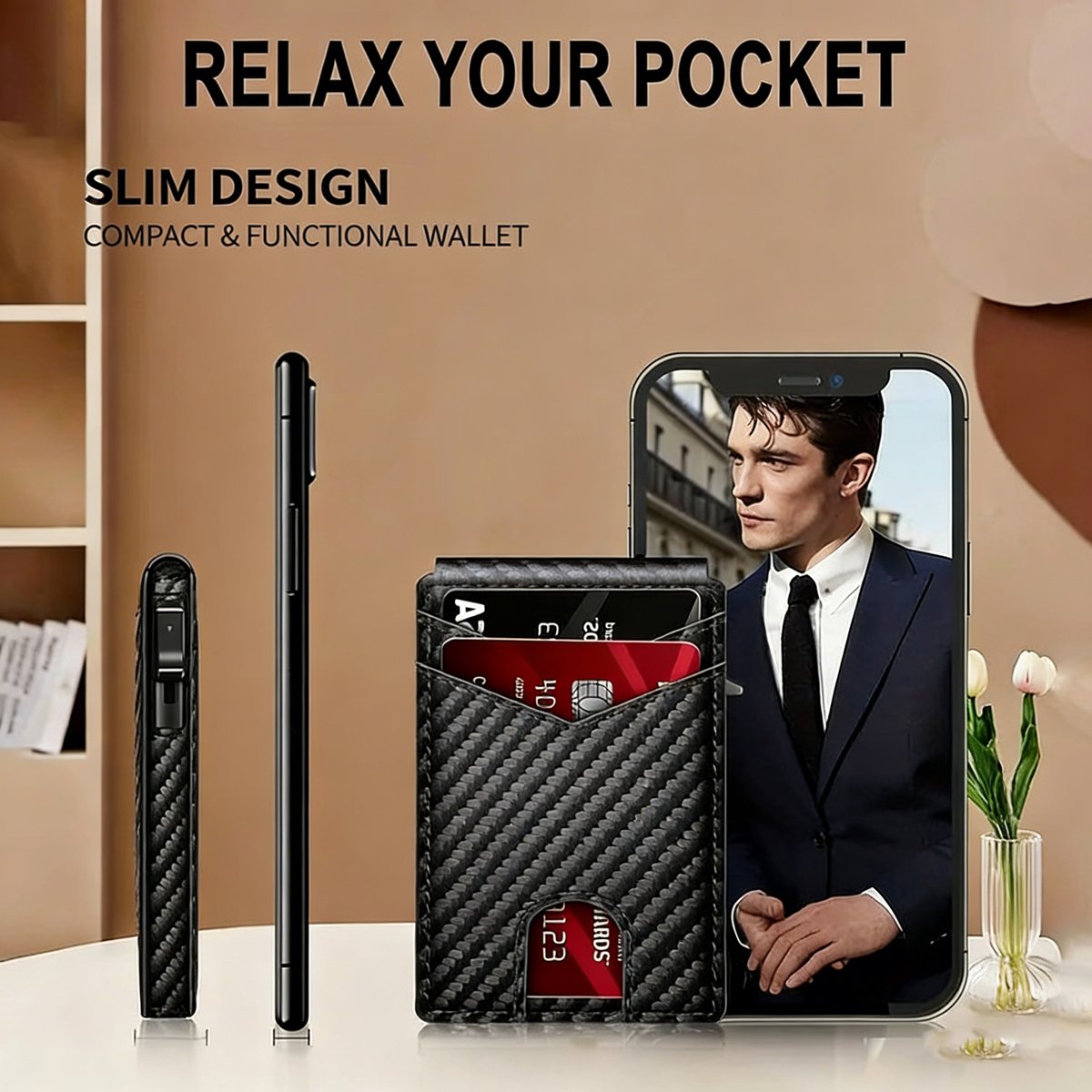 💼🔒Premium Aluminum RFID Blocking Minimalist Wallet for Men - Pop-Up Card Access, ID Window