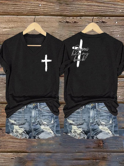 Women's Jesus has my Back Print Casual T-Shirt