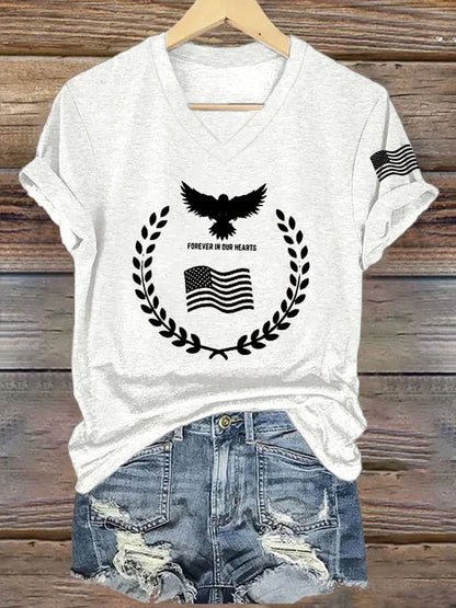 Women's Commemorative Print V Neck T-shirt