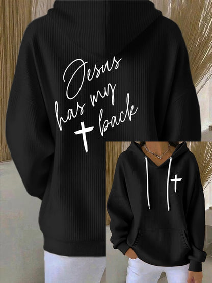 Women's Jesus Has My Back Print Casual Hoodie Sweatshirt
